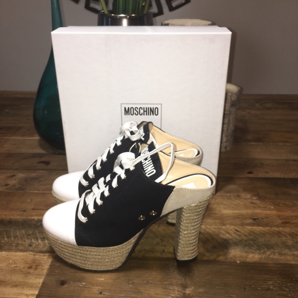 New Moschino Jute Heel Platform Sneaker Mules - Picture 4 of 8